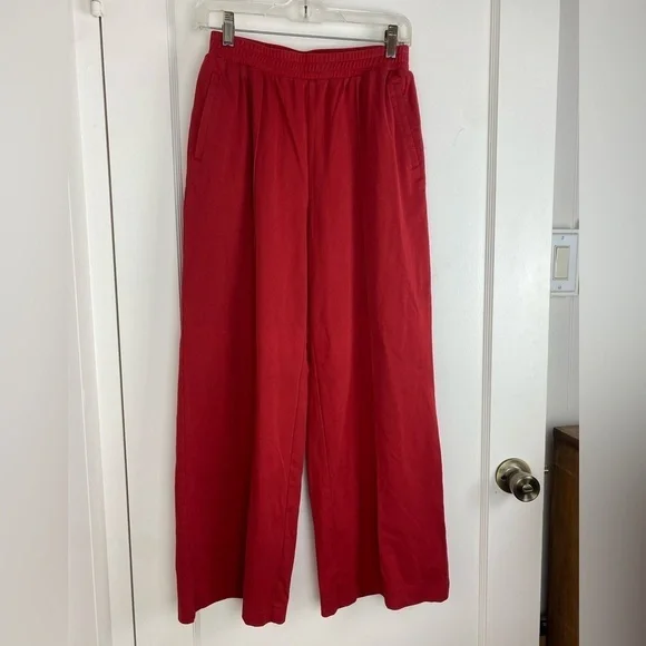 GOELIA High-Waisted Knitted Wide Leg Pull On Pants in Red size Medium (US 6) - Picture 3 of 9